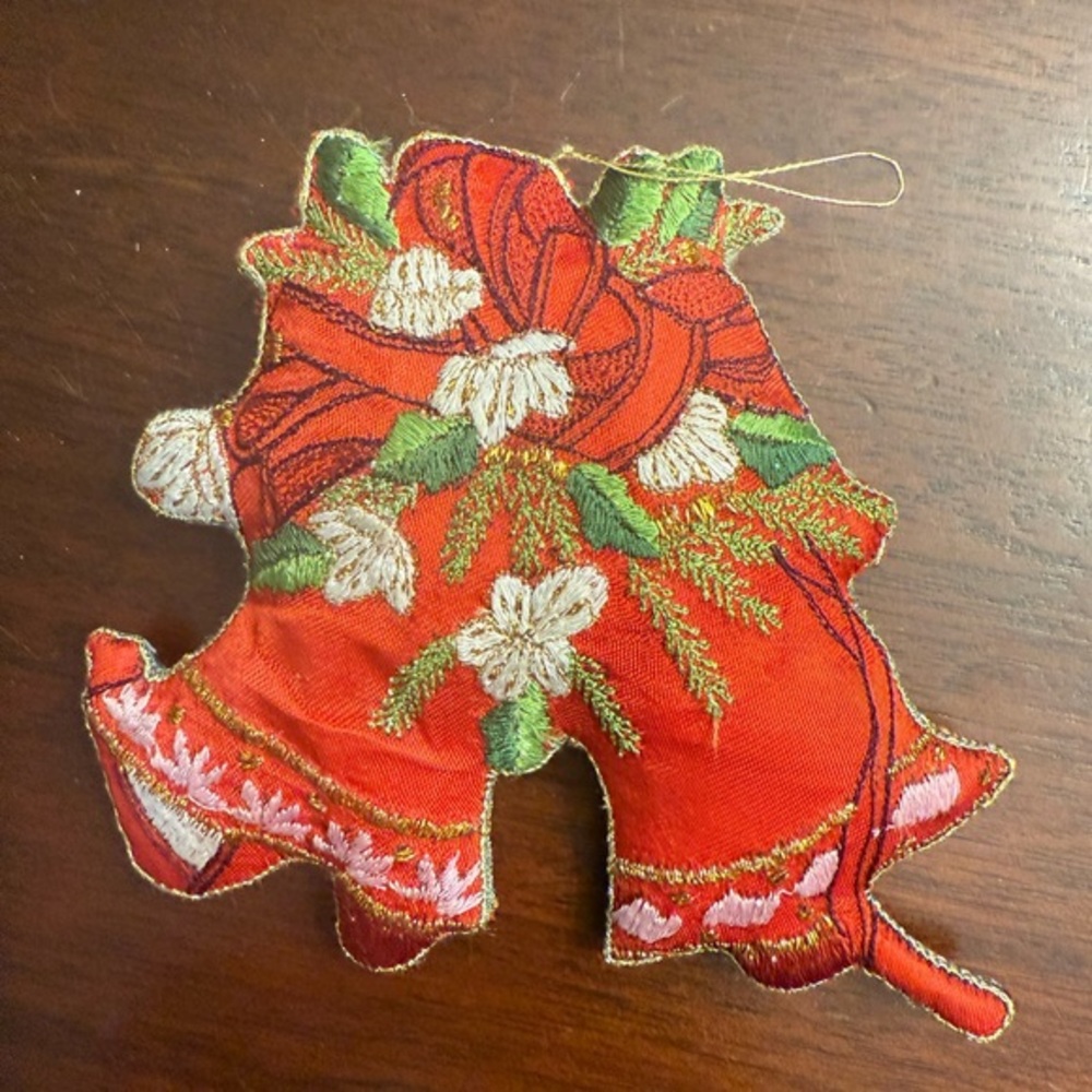 Festive Red Embroidered Bell Ornament‎